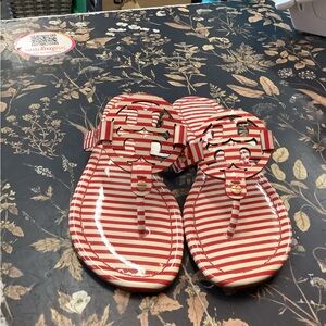 Tory Burch Red and White Striped Sandals